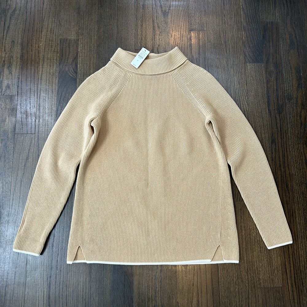 Talbots Women's Petite P Tan Mock Neck Knit Sweater 100% Pima Cotton NWT